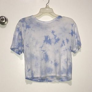 a blue and white tie dye shirt